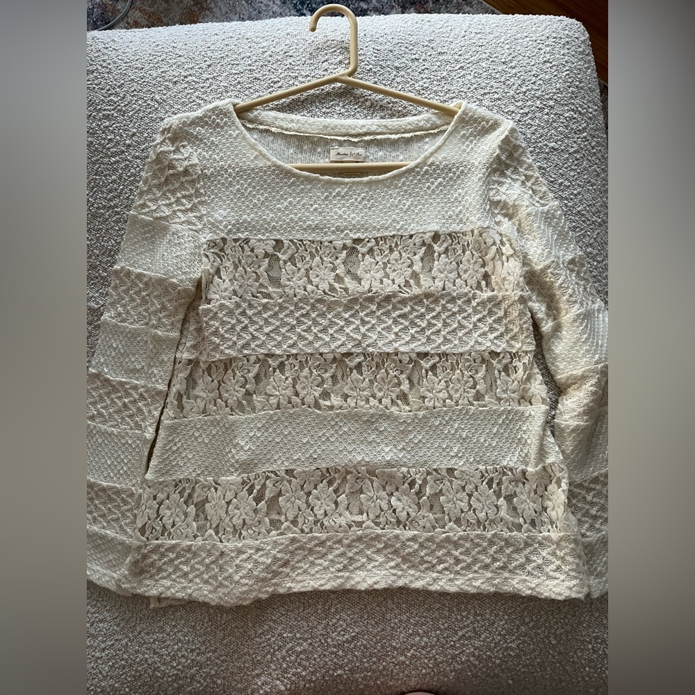 Anthropologie White mixed media sweater